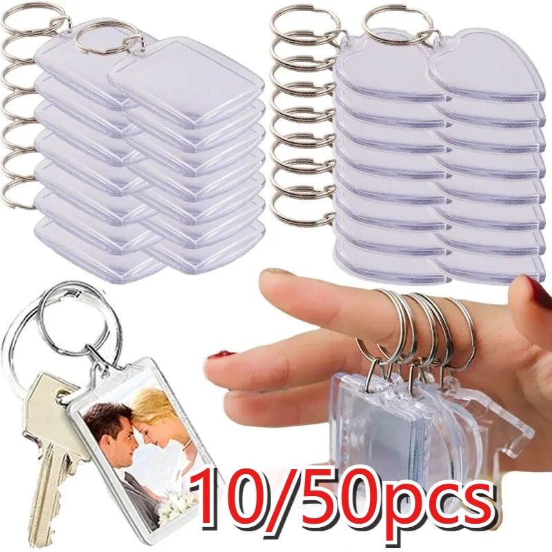 10/50pcs Transparent Blank Clear Acrylic Insert Photo Picture Frame Keyring Keychain DIY Split Ring Key Chain for Gifts