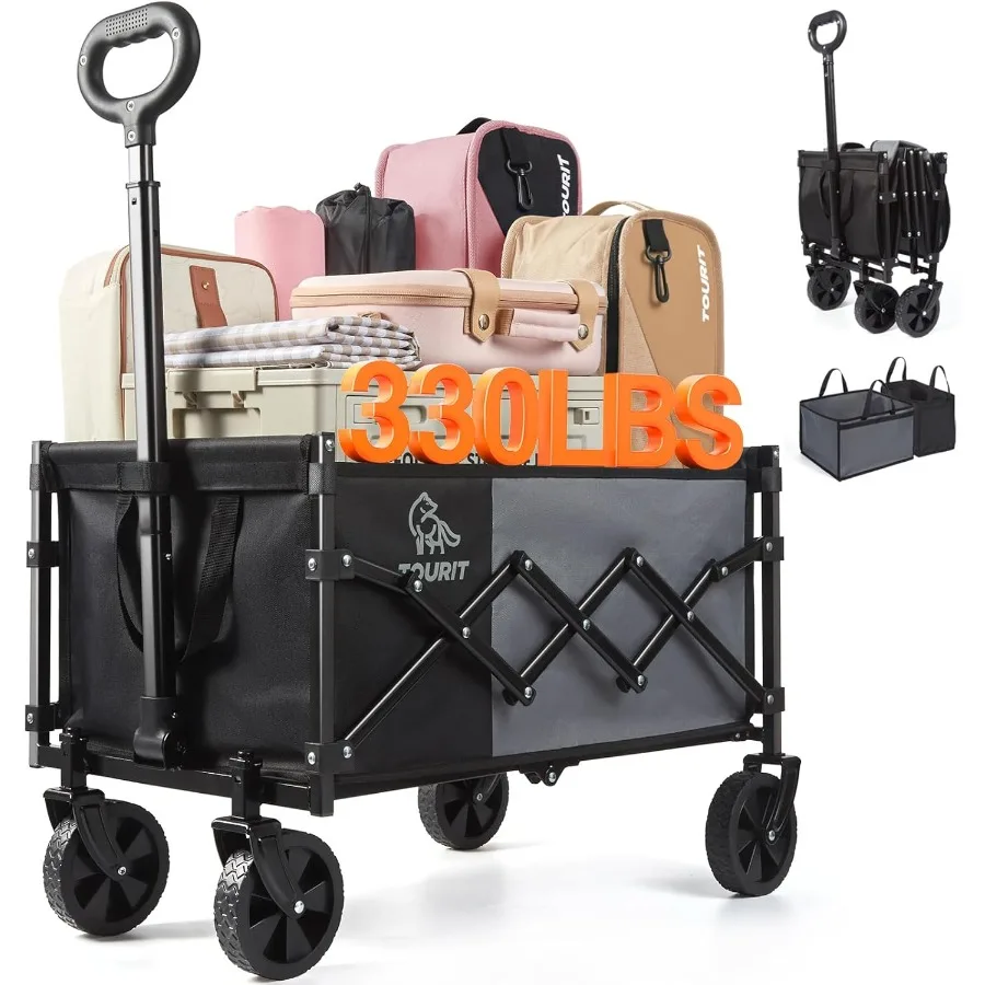 

Foldable Collapsible Wagon with All Terrain Wheels Heavy Duty Portable Cart for Camping Beach Shopping 330 lbs Capacity Utility
