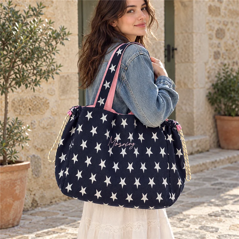 Korean double-sided star-backed canvas bag women's new large-capacity shoulder tote bag casual commuting slack bag 3