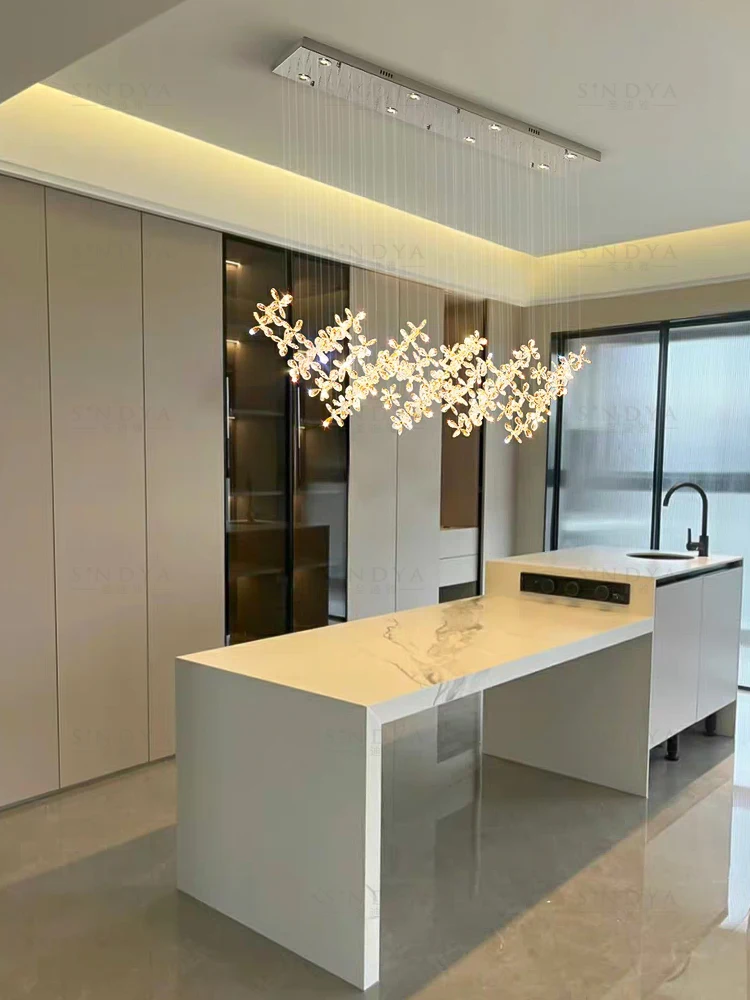 Modern luxury restaurant crystal LED chandelier bar large home design flower shaped crystal decorative lighting fixture