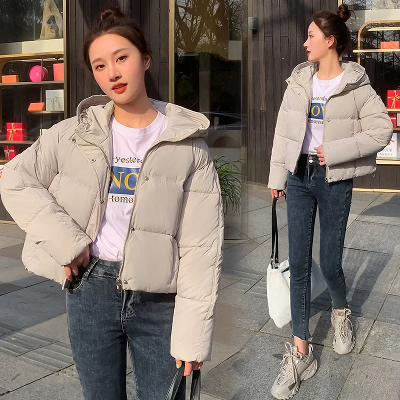 Down and Cotton Jacket Women's Short Style 2024winter New Item Thick and Loose Stand Up Collar Bread Jacket Cotton Jacket Trendy