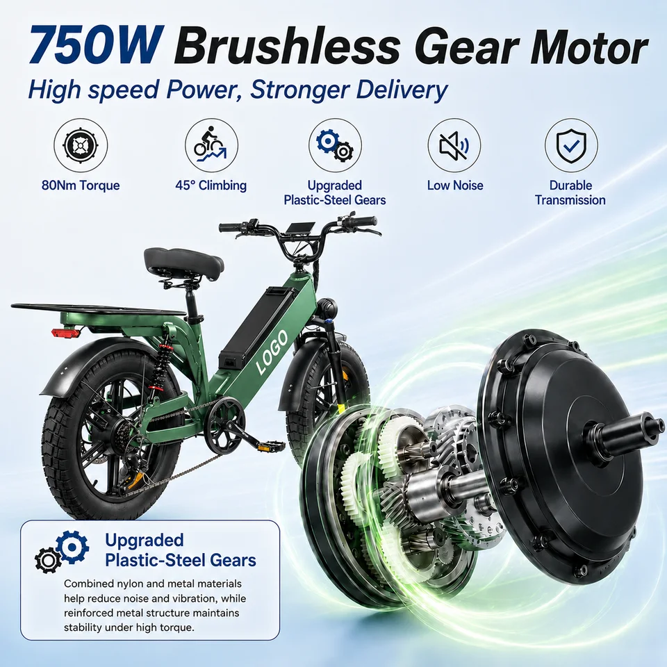 Custom D55 Electric Bike 20inch Fat Tire 48V 250W-1000W Aluminum Frame 7-Speed Full Suspension Disc Brake E-Bike image 7