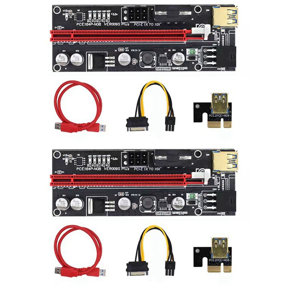 

2 шт. PCIE Райзер 1X до 16X, графическая удлинительная карта для графического процессора, Майнинг, карта адаптера Райзера VER009S 60 см, кабель USB 3,0