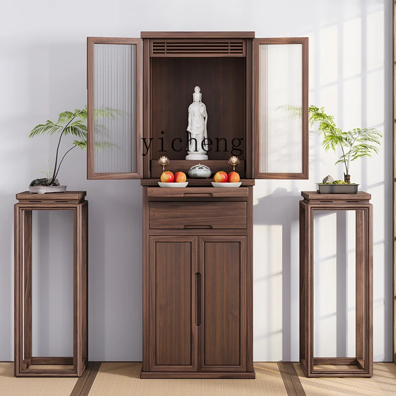 

TQH Buddhist niche stand cabinet supply table Solid wood Buddhist niche Glass shrine with door Household God of Wealth cabinet