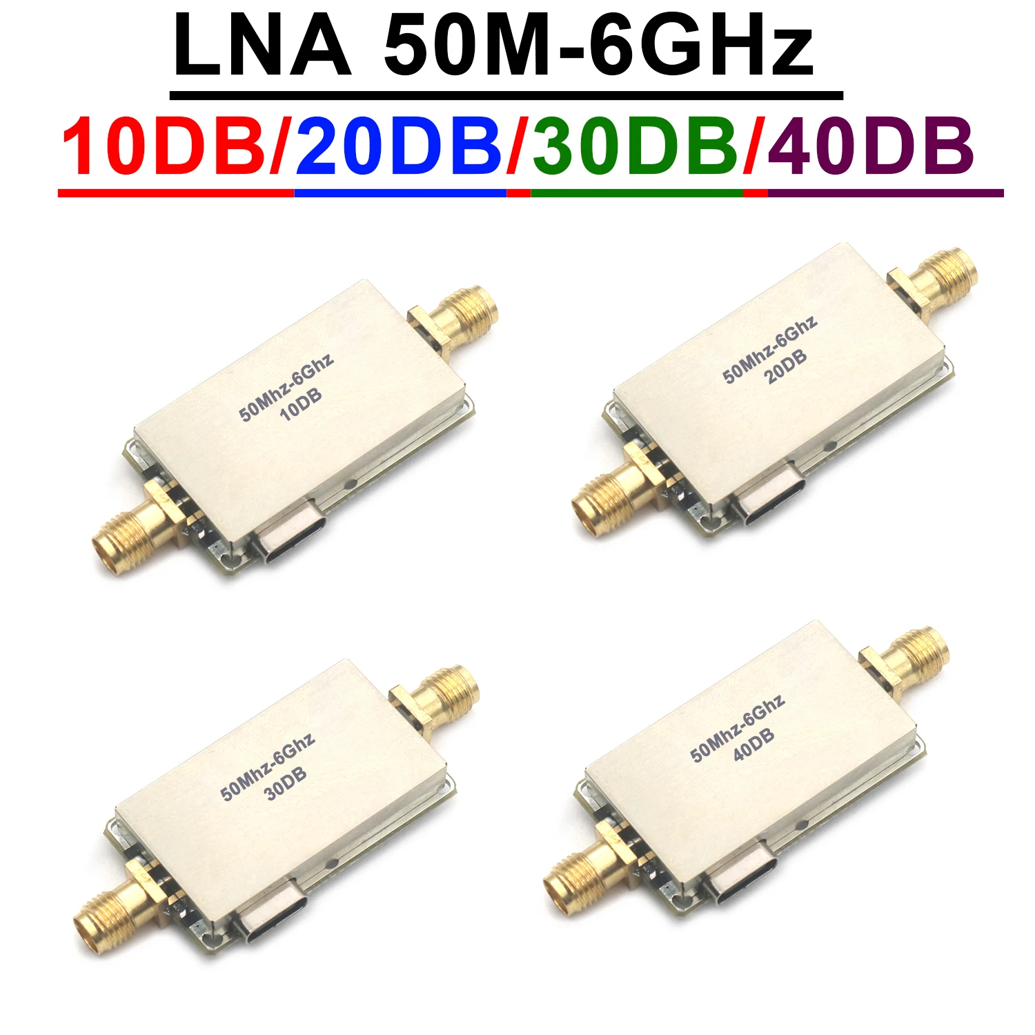 Receptor do sinal da movimentação do RF, amplificador alto do nivelamento, 50MHz-6GHz, 10DB, 20DB, 30DB, 40DB, 433MHz, 915MHz, 1.2Ghz, 1.5Ghz, 2.4Ghz, 5.8Ghz