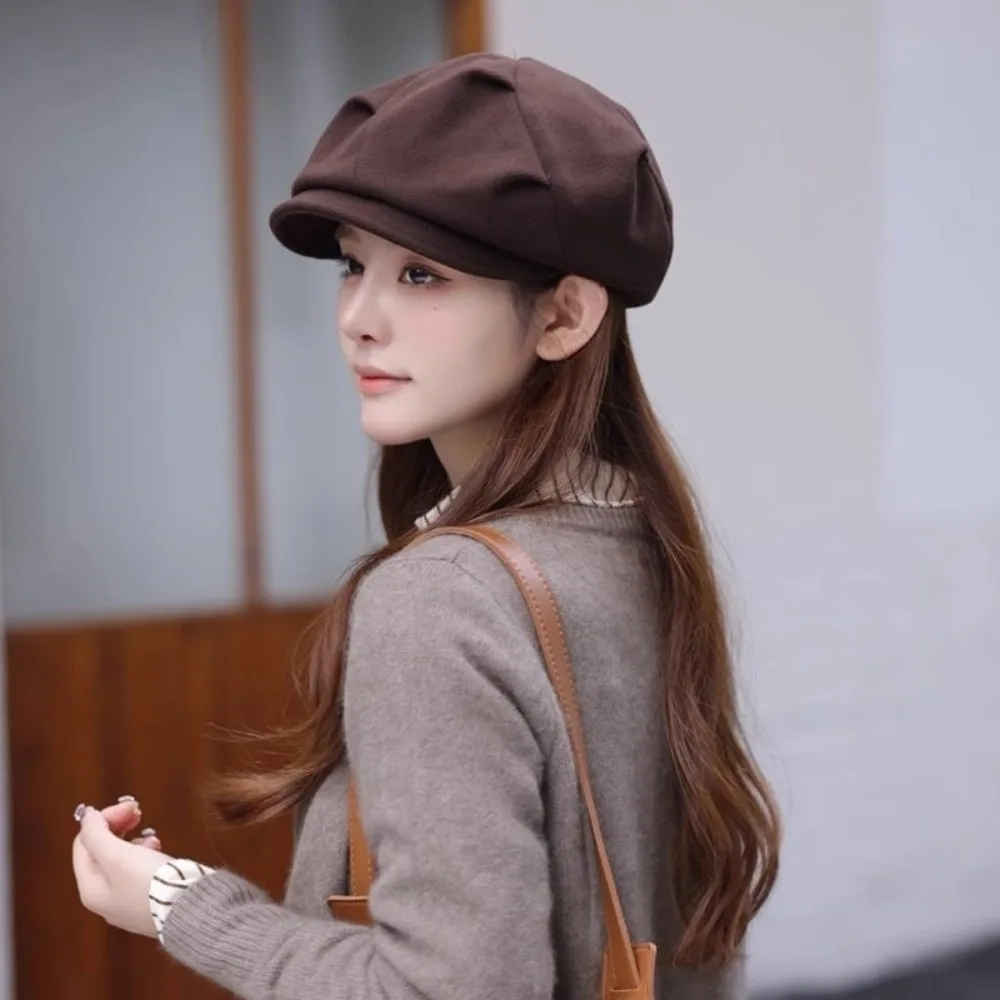 Casual Solid Color Painter Cap Warm Windproof Forward Caps Octagonal Cap Autumn Winter