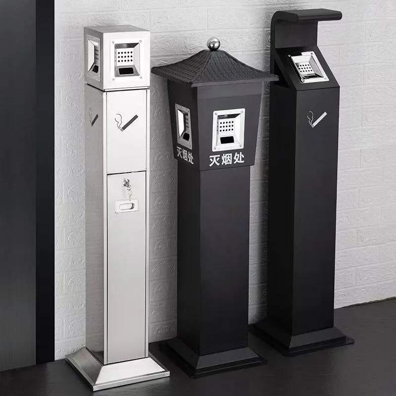 Outdoor stainless steel soot column Hotel lobby Vertical cigarette butt collection tube Cigarette butt box Ashtray Smoking trash