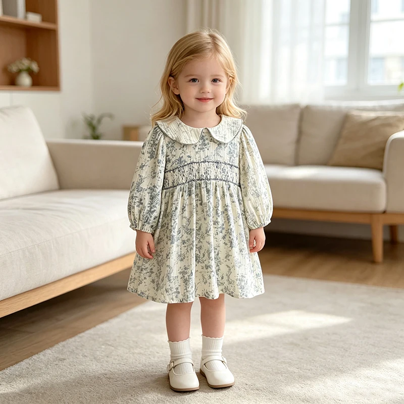 2026 Herbst Frühling Kinder Mädchen Kleid Langarm Gelb Bestickter Kragen Prinzessinnenkleid Koreanische Version Kleid – Detail 14