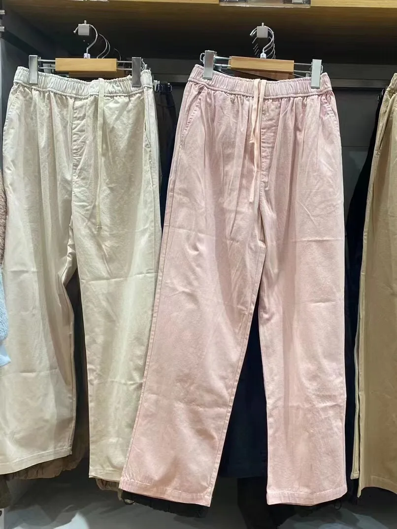 

Spring New Women's Cotton Elastic Nine-Piece Pants Casual Straight Leg High Waist Trousers Asymmetrical Design Commute Sle