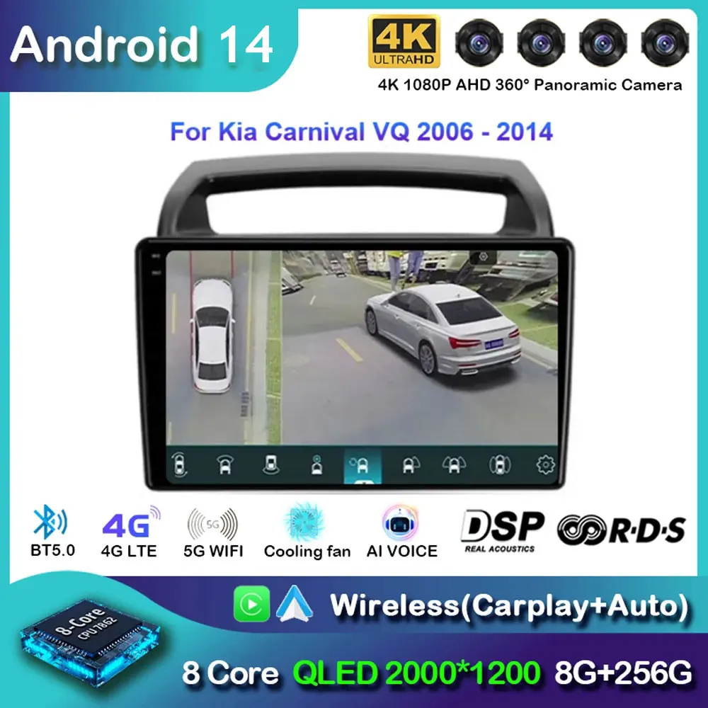 

Автомагнитола на Android 14 для KIA Carnival VQ 2006-2014, мультимедийный плеер с навигацией, стерео, Wi-Fi, 4G, BT, видео, 2 DIN, DSP