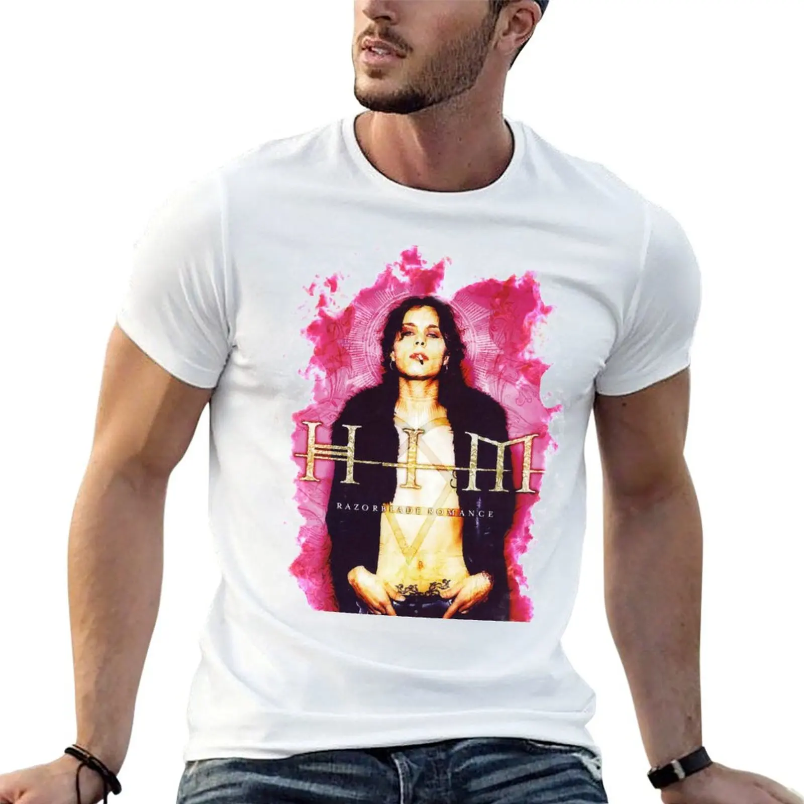Him Band VV H I M - Him Ville Valo Razorblade Romance smoke T-Shirt Basic Breathable Solid Color T-Shirt