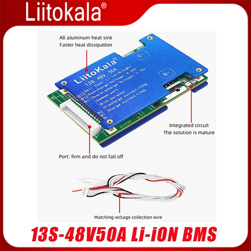 

Литий-ионный аккумулятор LiitoKala 13S-48V50A-BMS, 18650
