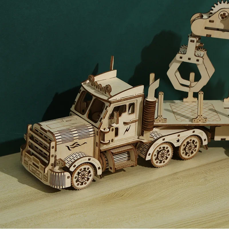 Wood 3d Puzzle Truck Crane Model Handmade Customized Wooden Building Block Kits DIY Assembly Jigsaw Toy for Kids Adults Gift