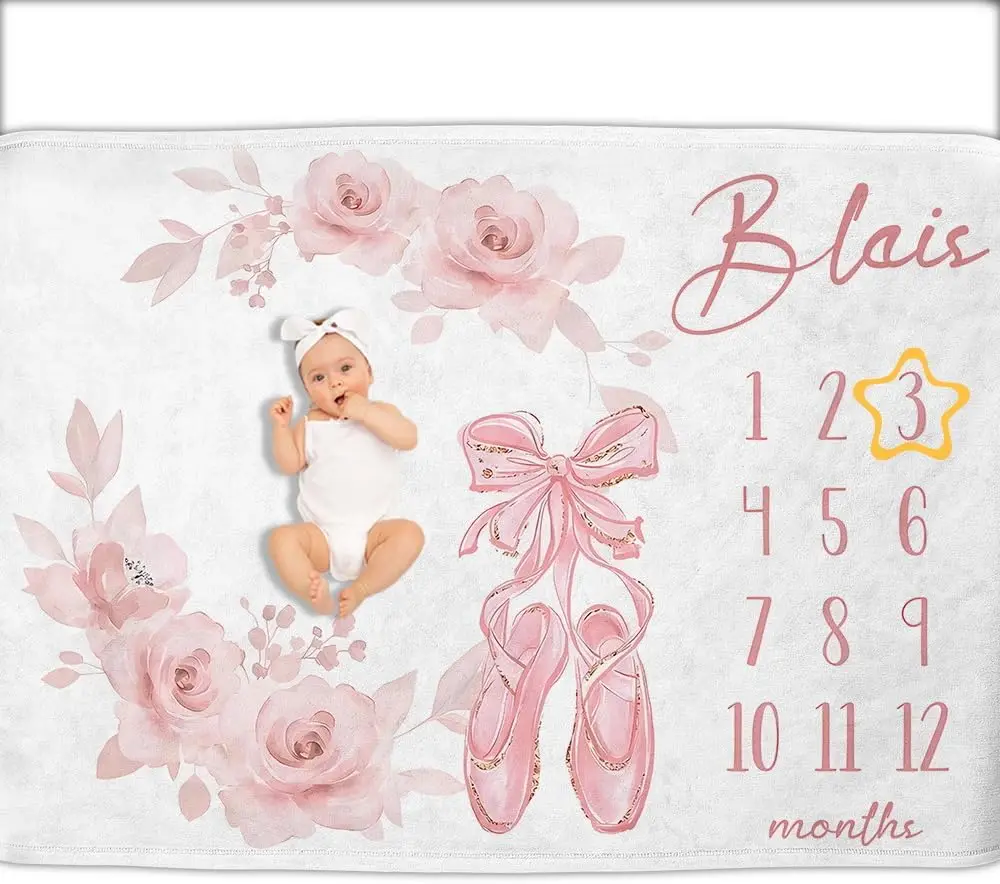 VIKAMA Monthly Baby Growing Memorial Photography Blanket Baby Month Pink Flower Photography Blanket Newborn Gift