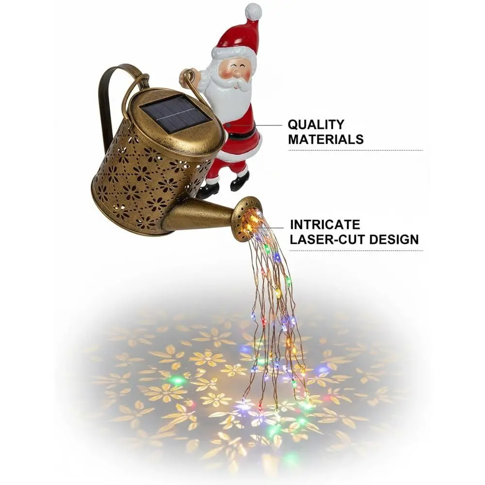 

Многоцветный рождественский солнечный чайник, винтажная подвесная лейка Санта-Клауса со светодиодной подсветкой, водонепроницаемая