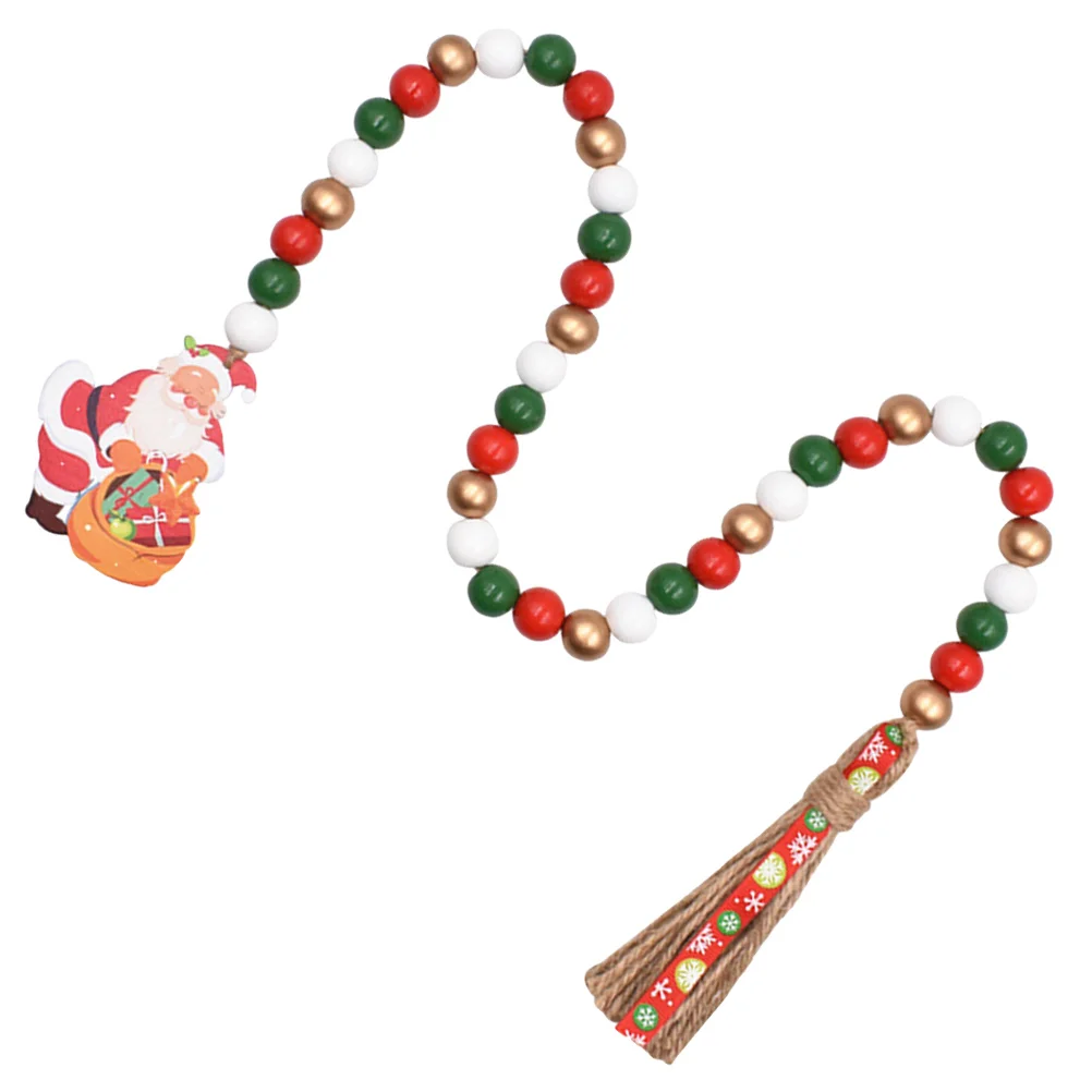 

Christmas Wood Bead Garland Tassel Rustic Wall Hanging Decor Tiered Tray Beaded Pendant Home Crafts Decoration