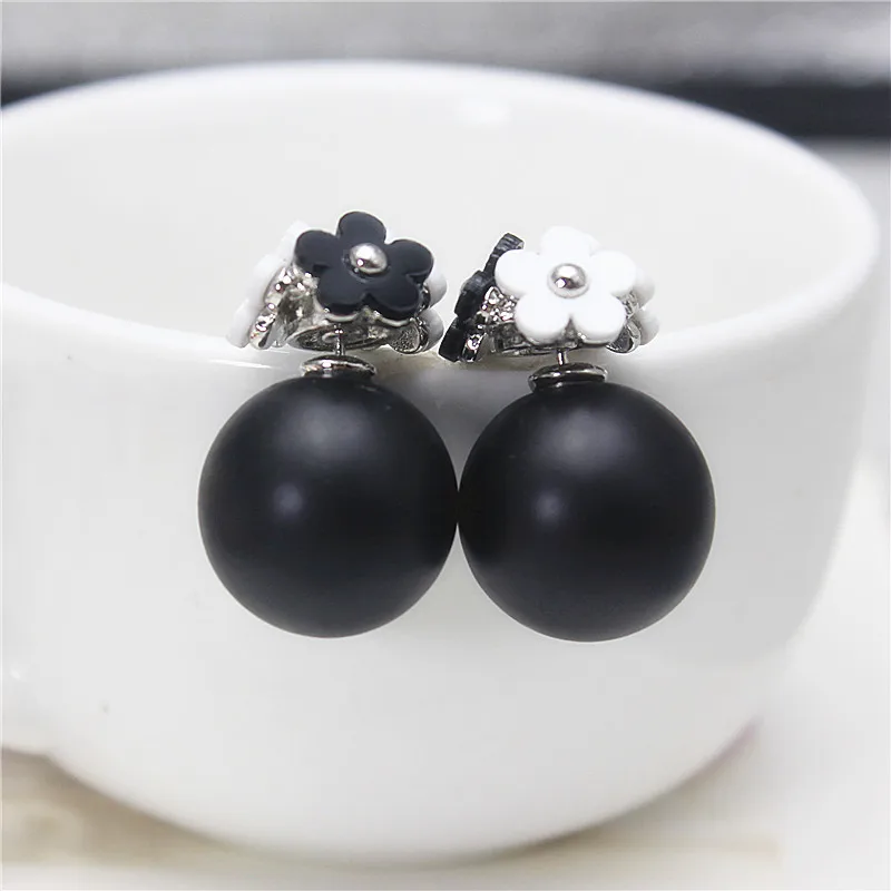 Fashion Jewelry Design Korea Three Flowers Matte Colorful Beads Front and Back  Earrings for Women Temperament Girly Accessories