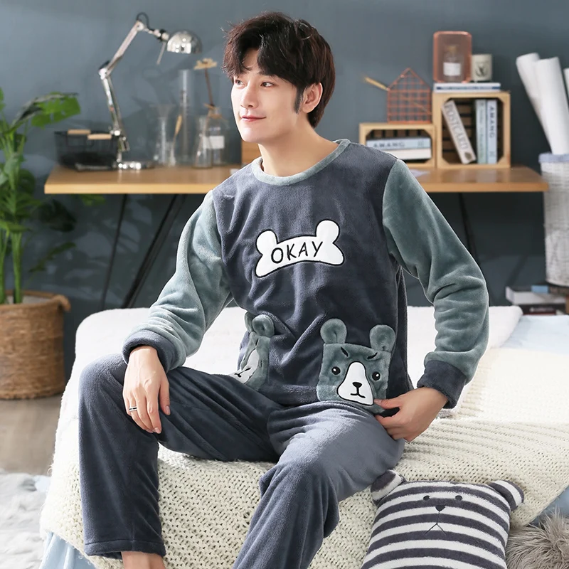 Conjunto de pijama de franela cálida para hombre, ropa de dormir de manga larga, pantalón largo, 3XL, 4XL, 5XL, 95kg, para invierno