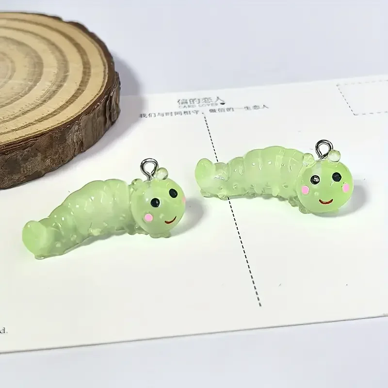 8pcs Glow-in-the-Dark Caterpillar Resin Charms Pendants with Hook for Jewelry Making, Earrings, Keychain DIY Crafting Supplies - Image 3