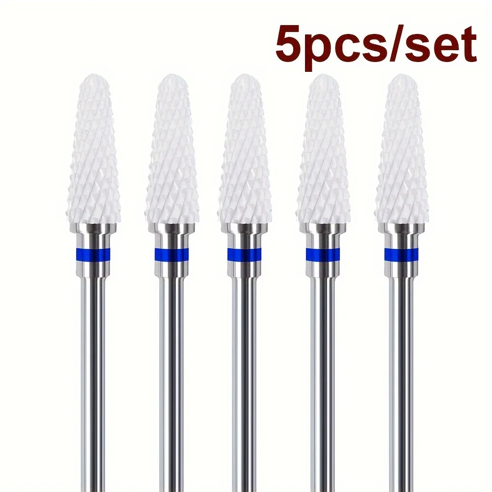 5Pcs Ceramic Safety Flame Nail Drill Bit Set 3/32in Shank for Cuticle Cleaning Electric Manicure Pedicure E File