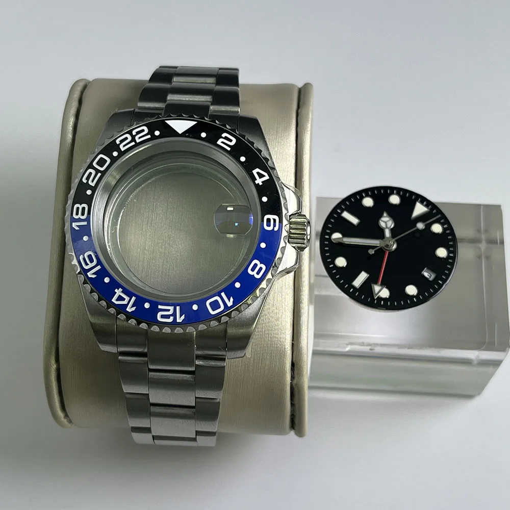 

GMT Ceramic Black dial Bezel 40mm case Stainless Steel bracelet Sapphire Glass waterproof diving C5 Accessories NH35 NH34 NH36