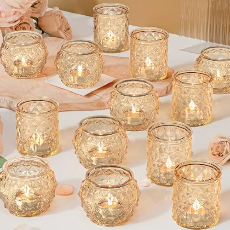 

Набор из 36 золотых подсвечников для центральных композиций на столах, стеклянные подсвечники для чайных свечей, для свадебного декора, украшения дома и вечеринок