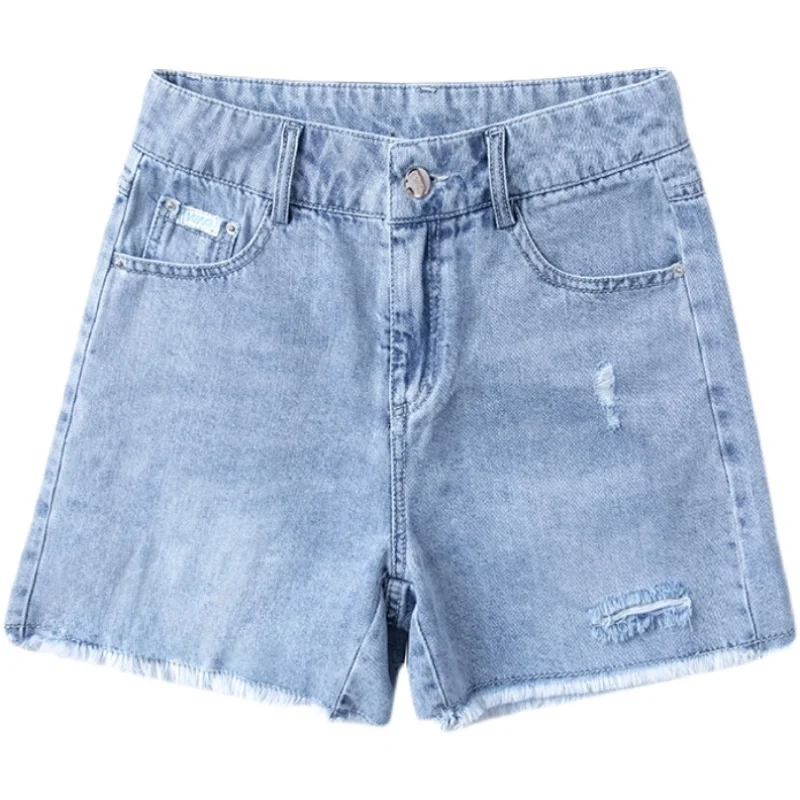 Hellblaue hohe Taille, dünne Denim-Erds-Damen-Sommer, lockeres Abnehmen, A-Linie, weites Bein, Hotpants, lässig, Faion, Frühling und Herbst