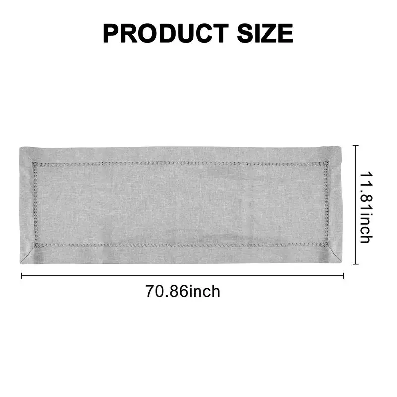 ABNQ Hand Hemstitched Dining Table Runner Dresser Scarves, Silver Thread Interweaving (Light Gray, 12 x 72 Table Runners)