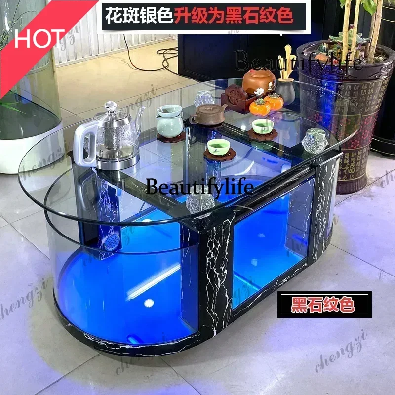 Large ecological coffee table fish tank living room aquarium glass household desktop turtle tank TV cabinet