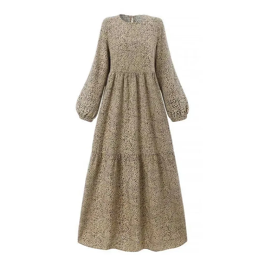 Abito da donna a maniche lunghe a pois - Abito maxi fluido Boho Chic, abbigliamento da festa casual elegante, tunica comoda taglie forti