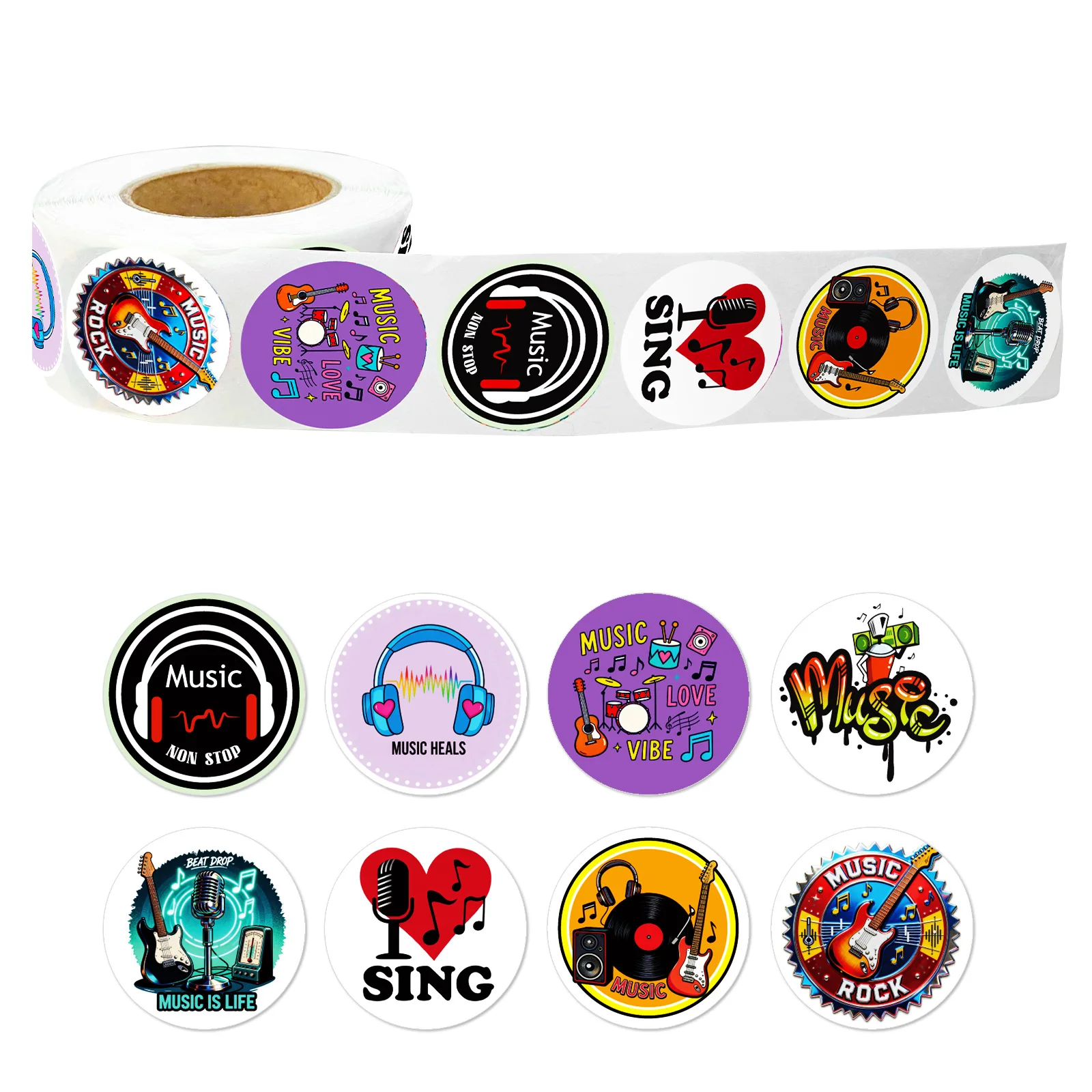

500Pcs/Roll Trendy Music Sealing Stickers 8 Different Patterns Cartoon Decal Notebook Phone Guitar Skateboard Classic Kid Toys