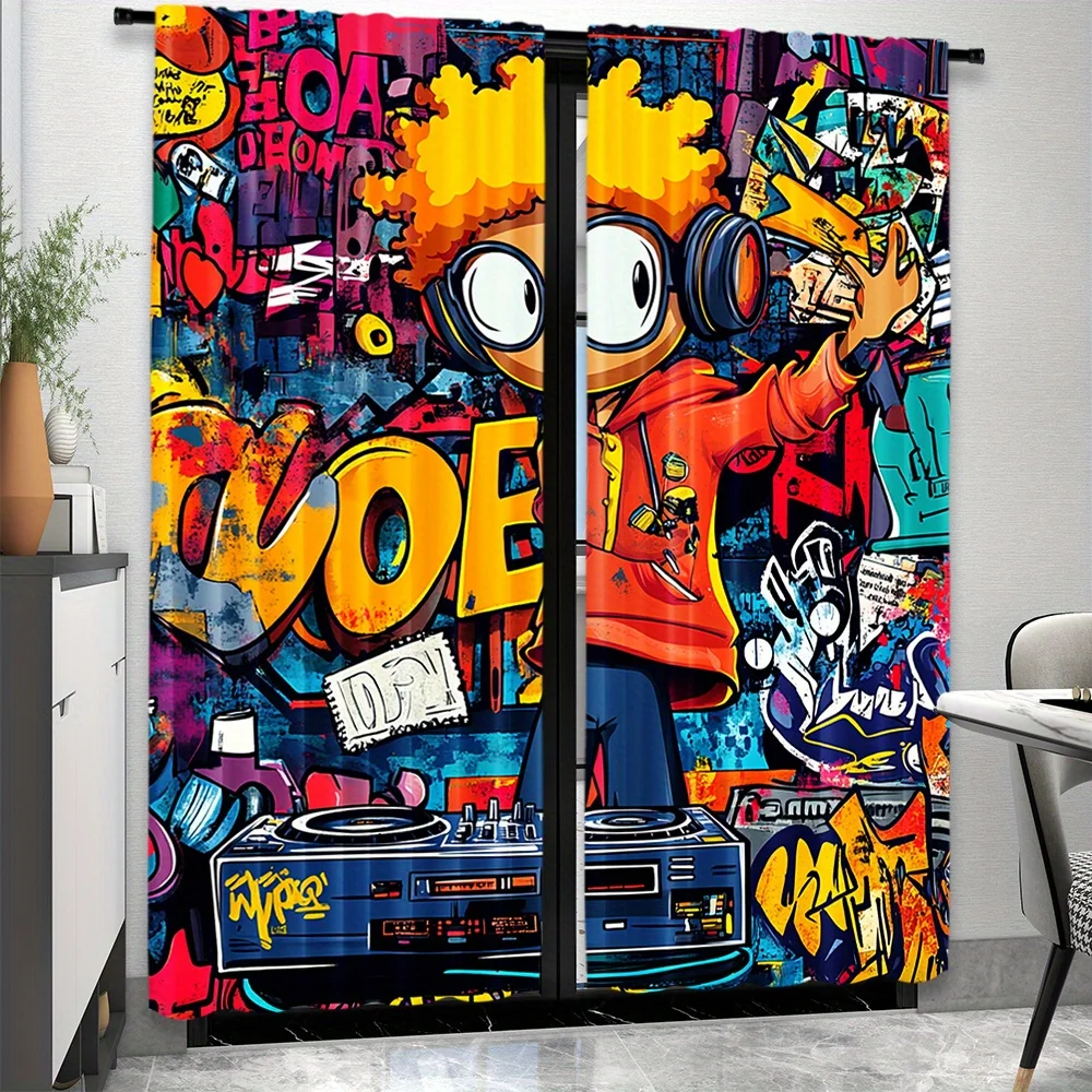 Graffiti DJ Curtains Street Art Window Drapes Urban Design Home Decor Hip Hop Theme Living Room