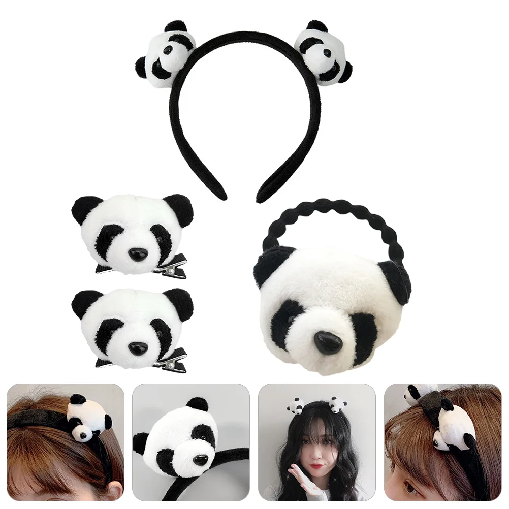 4 pezzi di accessori per capelli Panda Set di elastici in corda Attraente fascia per capelli Decor Forcina per animali