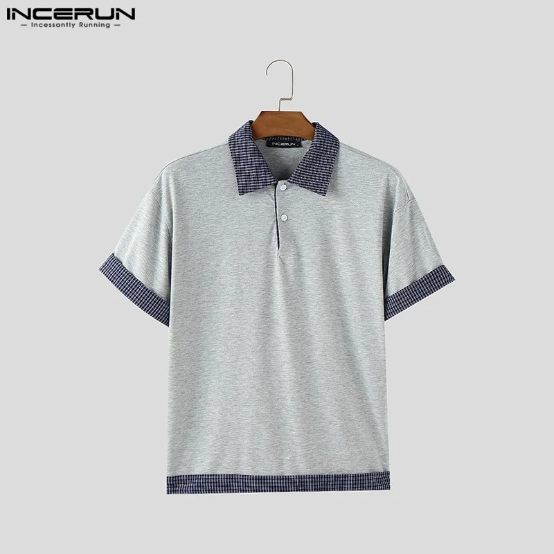 2025 Men Shirt Plaid Patchwork Lapel Short Sleeve Oversize Casual Men Clothing Streetwear Korean Summer Male Shirts INCERUN