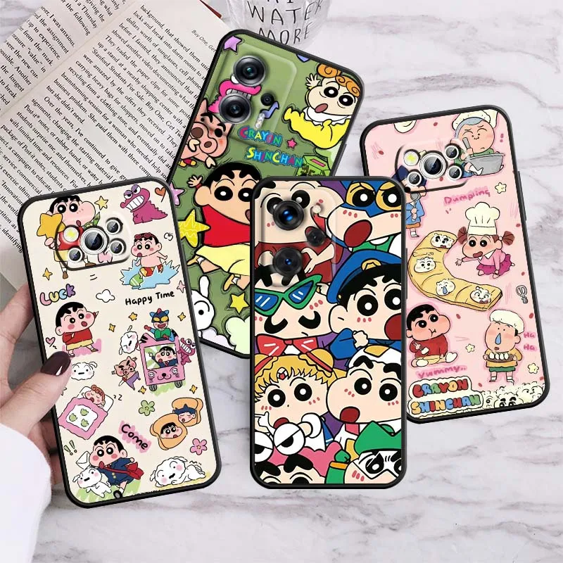 

Art Cute C-Crayon Shin-chans For Xiaomi Mi Poco F3 F4 F5 F6 X3 X4 X5 X6 X7 M3 M4 M5s M5 M6 GT Pro 5G Black Cover Phone Case