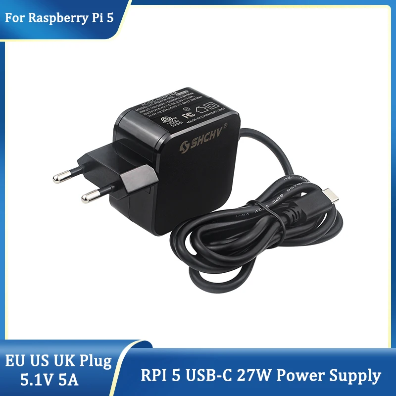 

Raspberry Pi 5 Power Supply USB Type-c 27W 5.1V 5A Power Supply EU US UK Plug Power Adapter for Raspberry Pi 5