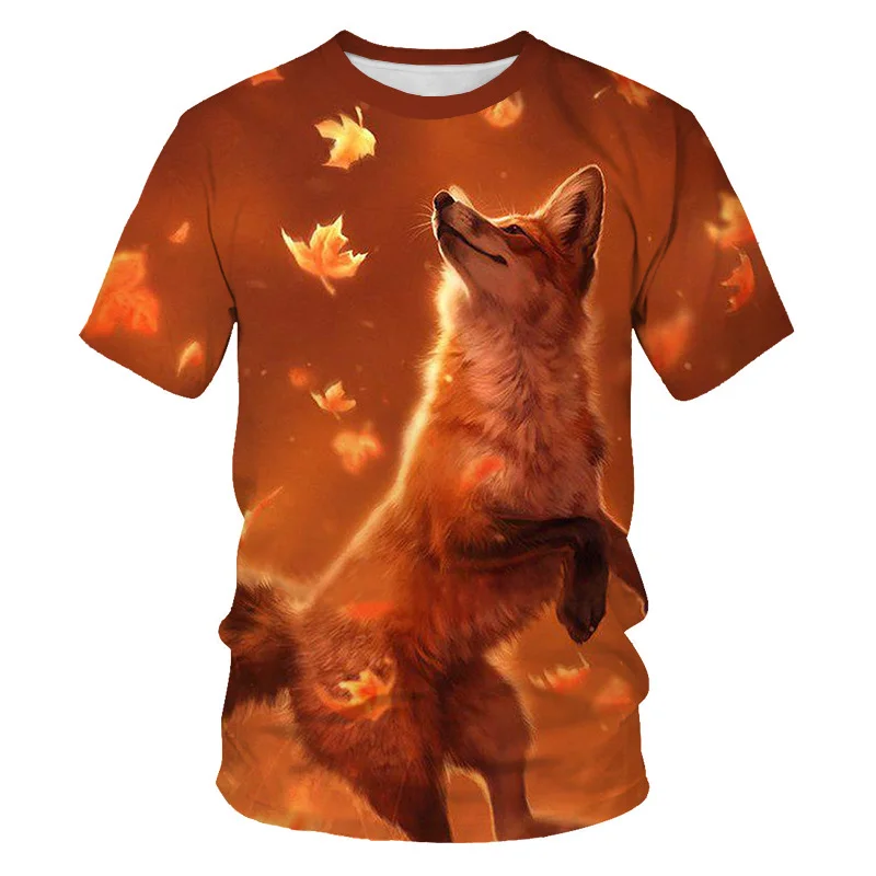 New Tide Summer Fashion Fox Picture T-shirts Casual Print Tees Hip Hop Personality Round Neck Short Sleev Tops