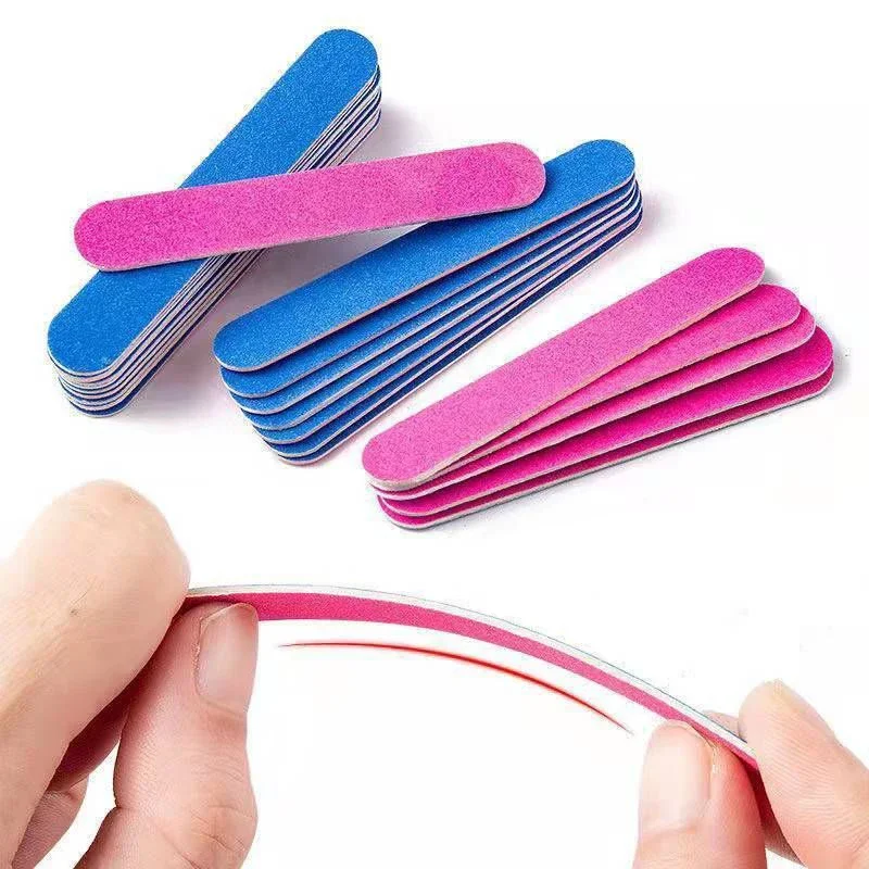 5/100pcs Professional Double Side Nail Files Pink Blue Sandpaper Buffer Block Polisher Pedicure Manicure Nail Art Tools