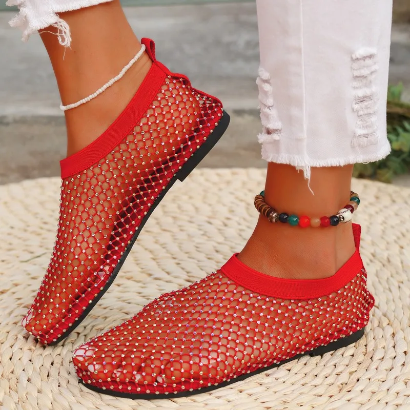 

Womens Flat Shoes Crystal Luxury Cool Boots Sandals Summer Designer Mesh Casual Walking Shoes New Womens Plus Size Sandals 43