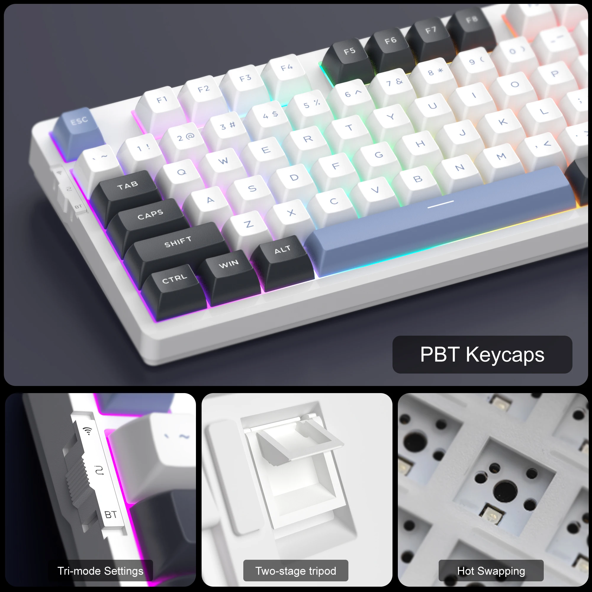 MageGee Light87 Wireless Mechanical Keyboard 2.4G/USB-C/BT5.0 Hot-swappable 87Keys RGB Gaming Gasket Keyboard for Games and Work