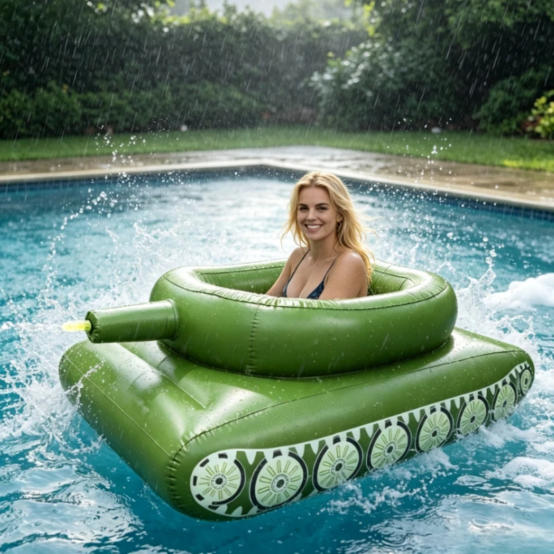 Pool Toy Inflatable Tank Sprayer with Jet Ring, Floating Seat Cushion, Durable Anti-Scratch & Wearproof for Summer Fun