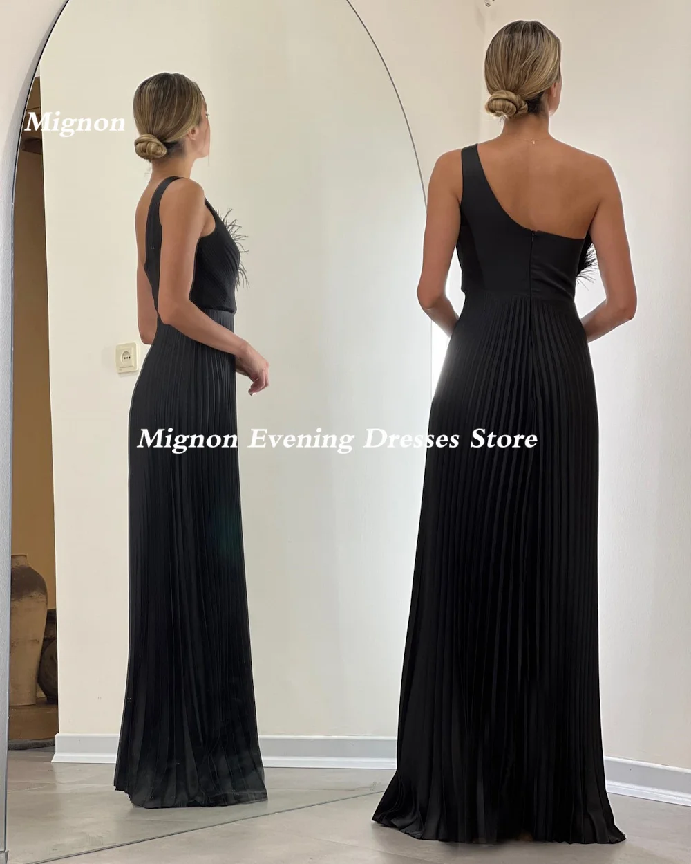 Mignon-Vestido feminino de baile com um ombro, babado, até o chão, formal, elegante, vestido de festa, penas, 2023