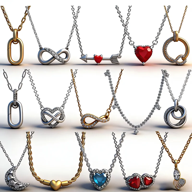 

Dazzling Exquisite Charm Women's Jewelry Birthday Party Gift 925 Sterling Silver Zircon Moon Bowknot Circular Heart Necklace