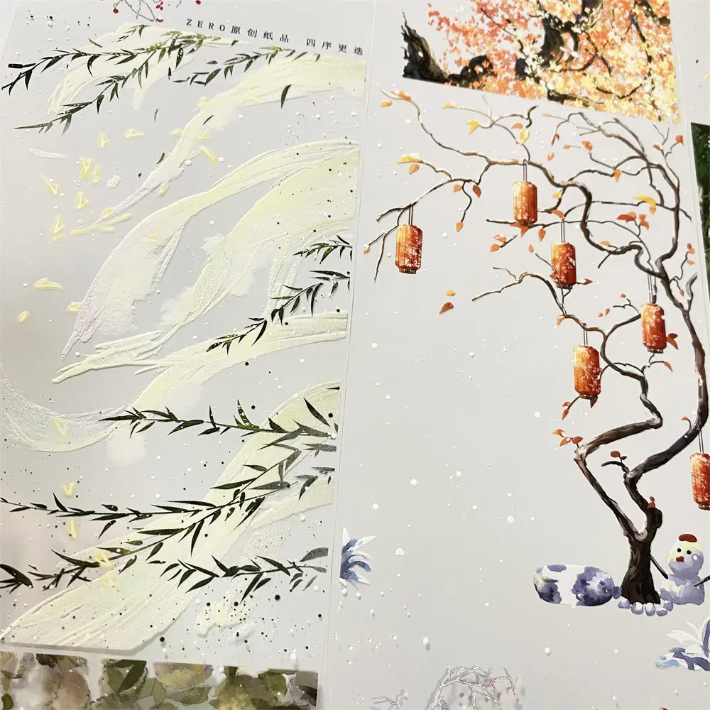 Washi pet tape journal m88 four sequence change 9999 flower tree 9999ancient Chinese scrapbooking planner sticker card diy loop