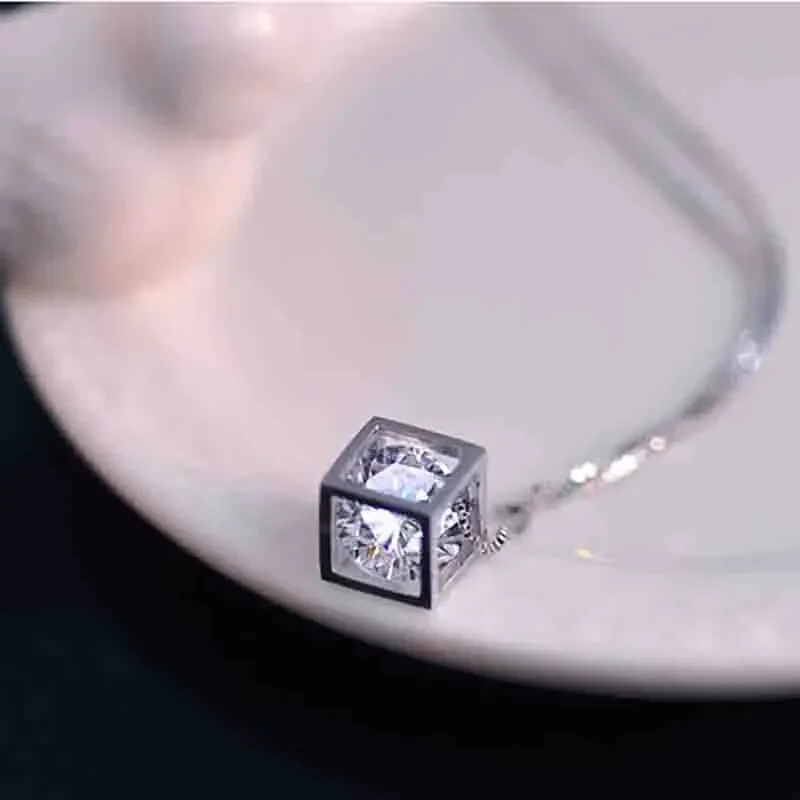 New Fashion Square Geometric Pendant Necklaces Shiny Crystal CZ Stone Inlaid Box Chain Choker Neck Accessories Jewelry Gifts