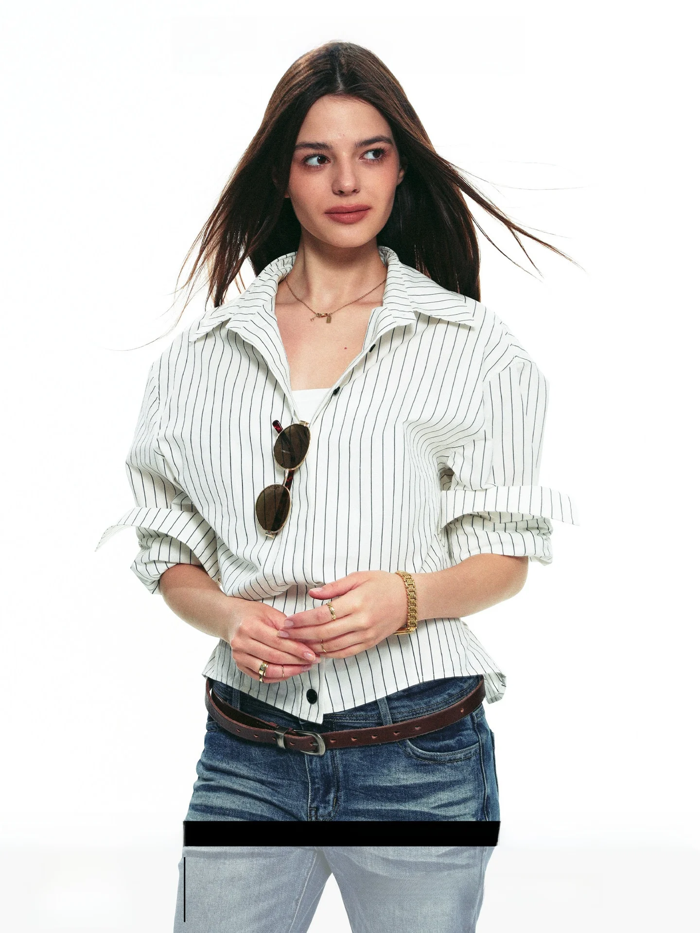 

Slim Fit ort Sve Striped irt Long Sve Women's Top Faion French Sle Autumn New Arrival Single Moment SM25283