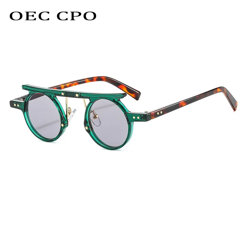 Małe punkowe okrągłe okulary przeciwsłoneczne nowe damskie męskie modne jasnoszare okulary przeciwsłoneczne z soczewkami oceanicznymi kobiece wielokolorowe luksusowe okulary z nitami