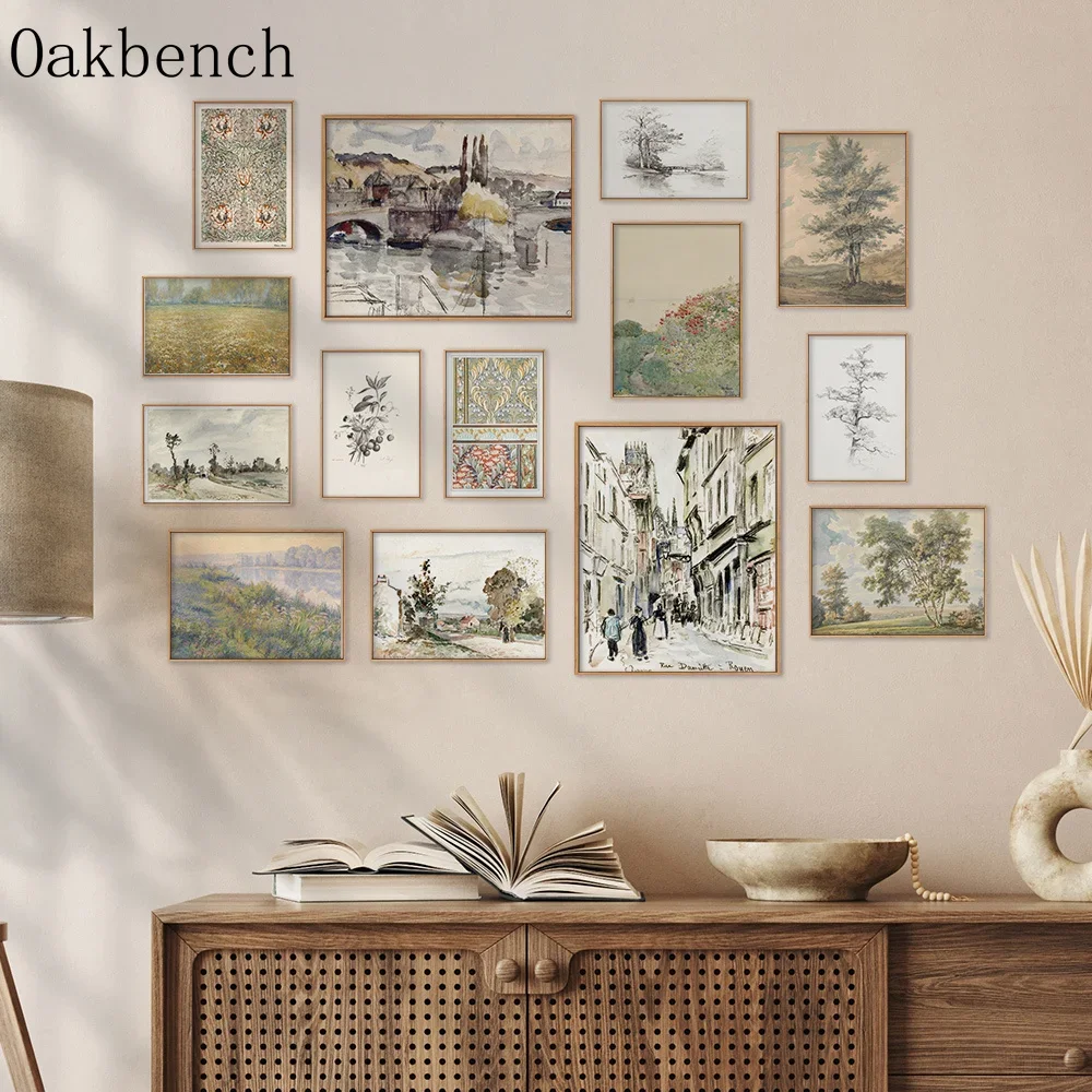 Vintage Winter Pine Tree Wall Art French Country Landscape Canvas Painting Art Prints Gifts For Living Room Decoration