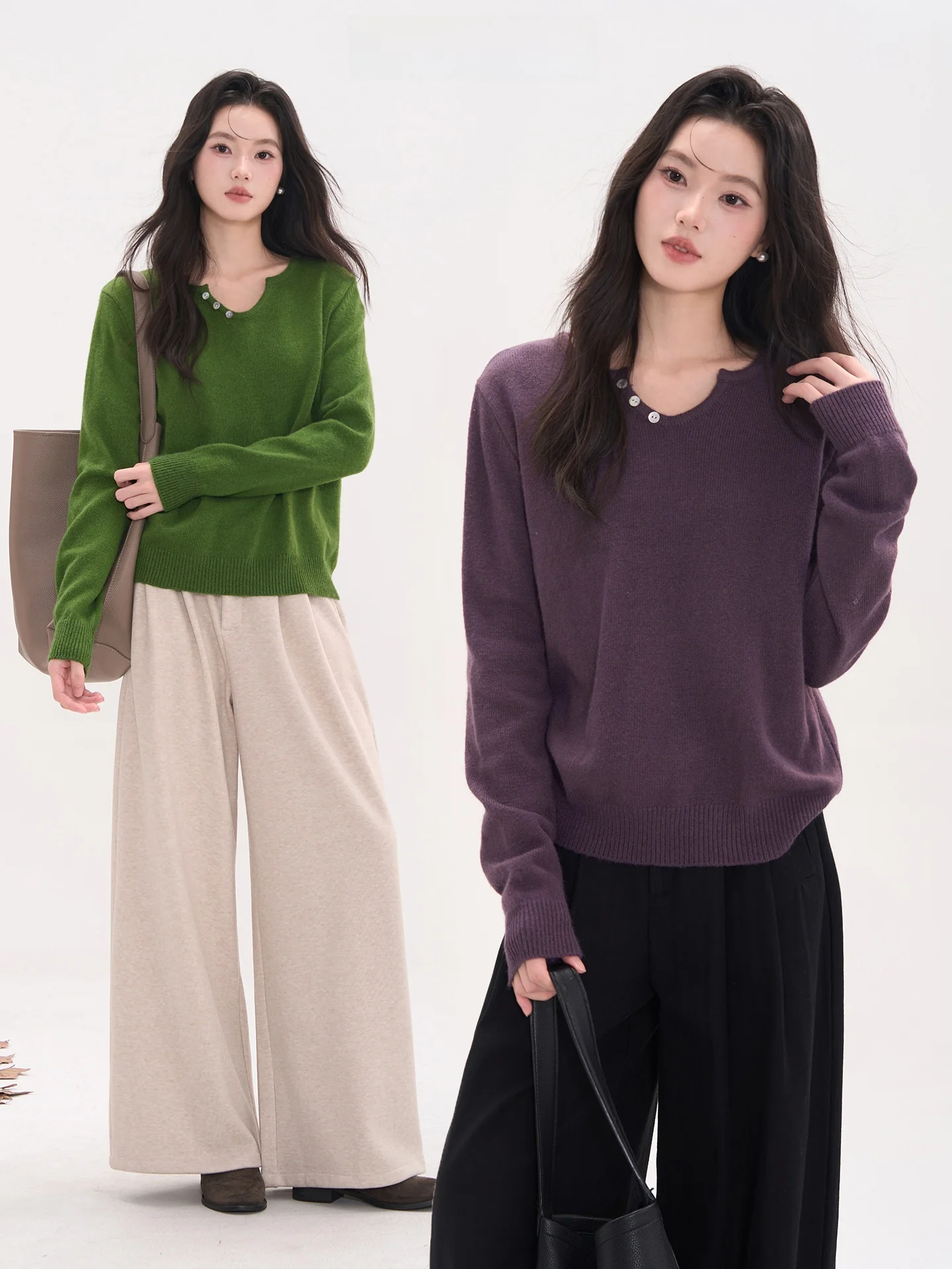 

Heme Knitted Sweater V-Ne Casual Long Sve Women's ell Button Faionable Loose Fit Nylon Fabric Rainforest Fsy Series