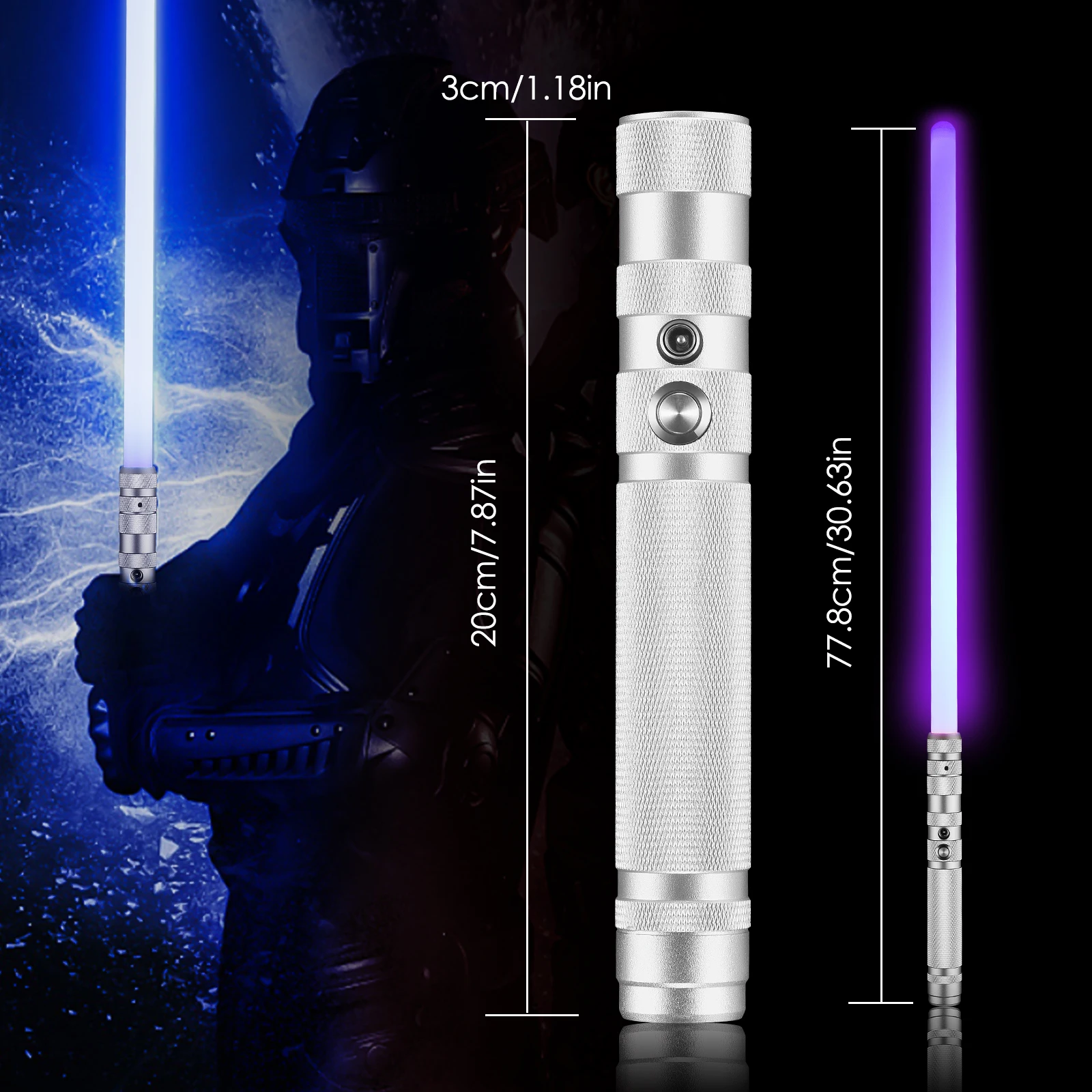 WANARICO USB Lade RGB Lichtschwert Metall Griff 7-Farbe Variable Mit Schlagen Sound Wirkung FX Duel Lichtschwert Metel Griff LED